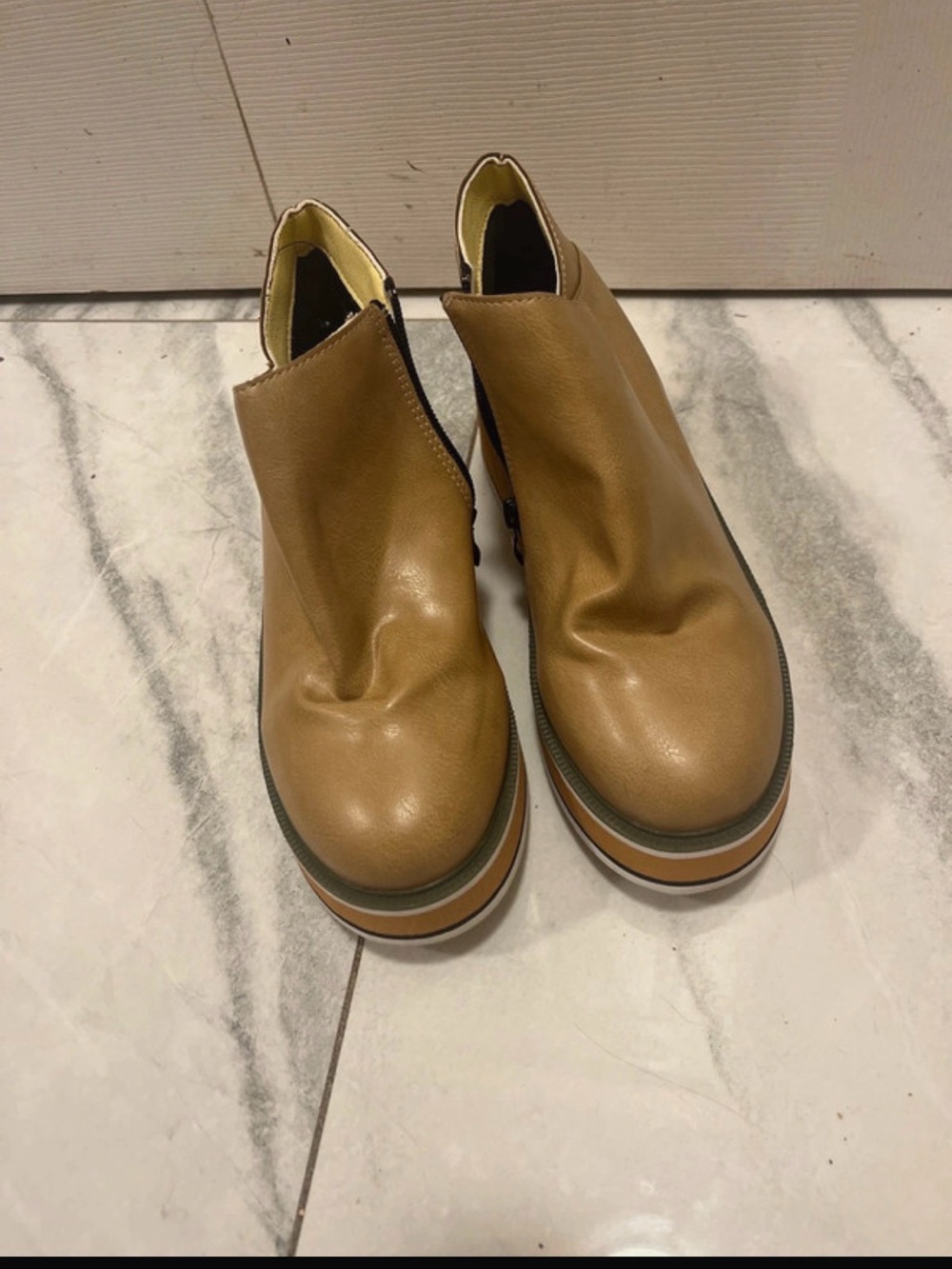 Women’s Tan Slip-On Platform Ankle Booties